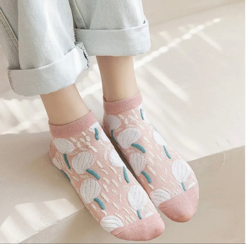 Flower Embroidered Socks for Women | Pack of 5