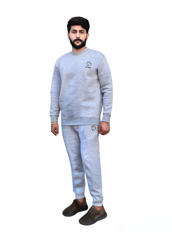 Grey Fleece Sweat Set | Sweat Shirt + Sweat Trouser | Winter - Tendi