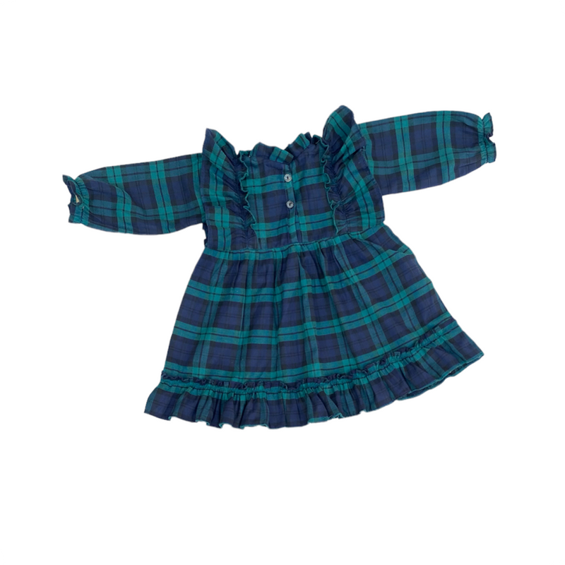 Green Check Long Sleeve Ruffle Frock