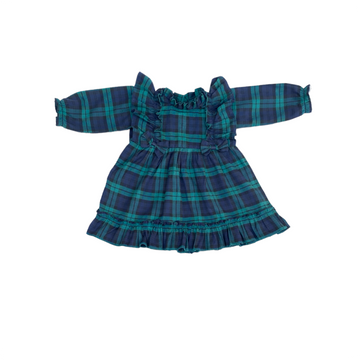 Green Check Long Sleeve Ruffle Frock