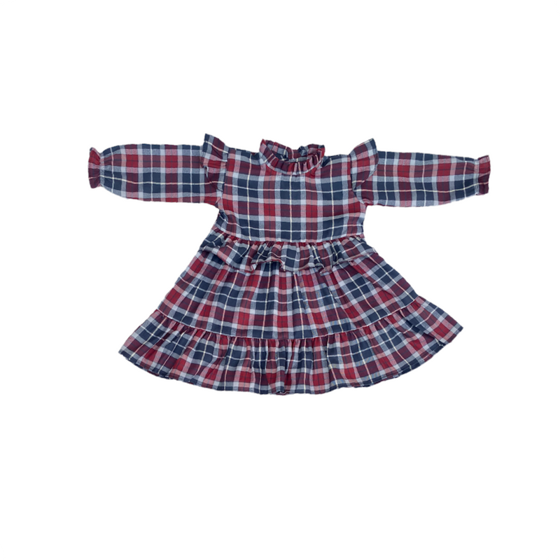 Long Sleeve Check Ruffle Frock